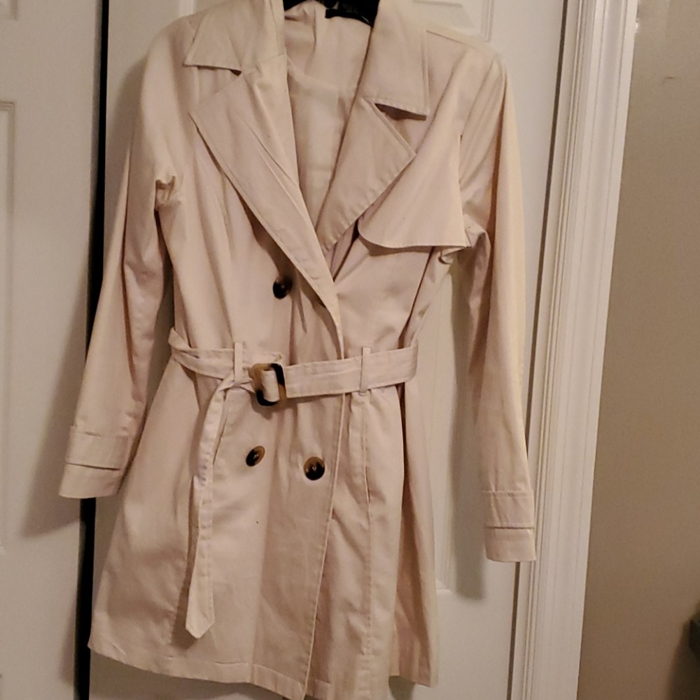 Creme Peacoat with tortoise shell buttons